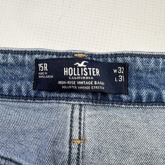 Hollister High Rise Vintage Baggy Jeans Women's Size 15 R 32X31 Ripped - Picture 9 of 9